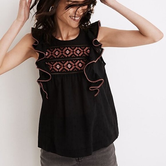Madewell Embroidered Ruffle Shoulder Tank - Sz XXL - NWT - Picture 7 of 8